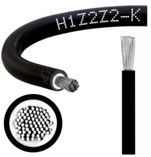 Kabel, solární. 1500V/40A, průřez 6mm, 1m, černý