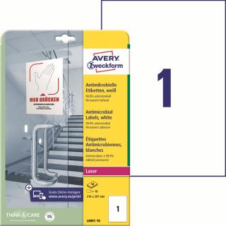 Antimikrobiální etikety | Avery Zweckform L8001-10 | 210x297 mm, 10xA4, 10 ks, bílá