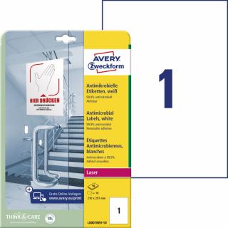 Antimikrobiální etikety | Avery Zweckform L8001REV-10 | 210x297 mm, 10xA4, 10 ks, bílá