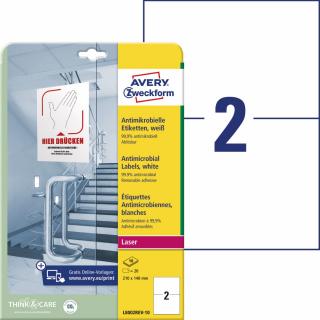Antimikrobiální etikety | Avery Zweckform L8002REV-10 | 210x148 mm, 10xA4, 20 ks, bílá
