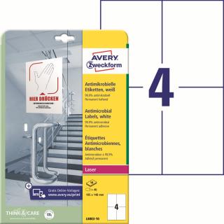 Antimikrobiální etikety | Avery Zweckform L8003-10 | 105x148 mm, 10xA4, 40 ks, bílá