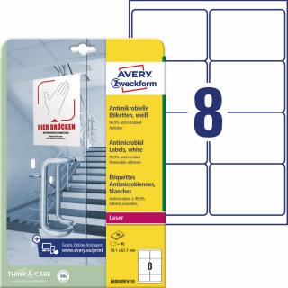 Antimikrobiální etikety | Avery Zweckform L8004REV-10 | 99,1x67,7 mm, 10xA4, 80 ks, bílá