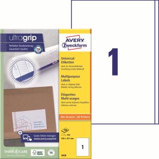 Avery Zweckform 3418 Samolepící etikety | 200x297 mm, 100 ks, 100xA4