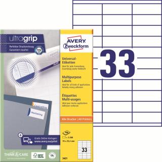 Avery Zweckform 3421 Samolepící etikety | 70x25,4 mm, 3.300 ks, 100xA4