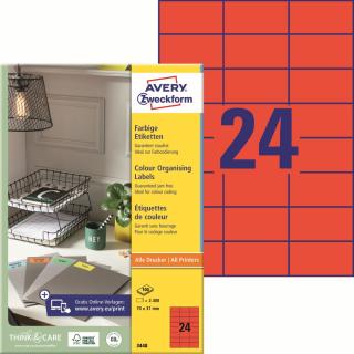 Avery Zweckform 3448 Barevné etikety | 70x37 mm, 2.400 ks, 100xA4, červené