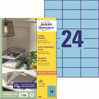 Avery Zweckform 3449 Barevné etikety | 70x37 mm, 2.400 ks, 100xA4, modré
