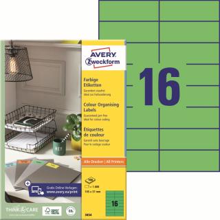 Avery Zweckform 3454 Barevné etikety | 105x37 mm, 1.600 ks, 100xA4, zelené