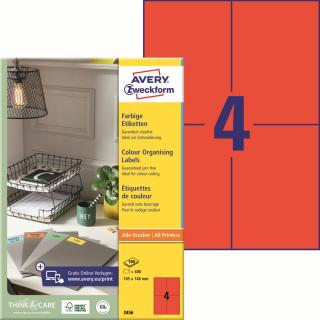 Avery Zweckform 3456 Barevné etikety | 105x148 mm, 400 ks, 100xA4, červené