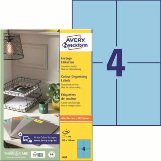 Avery Zweckform 3457 Barevné etikety | 105x148 mm, 400 ks, 100xA4, modré