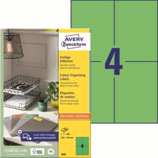 Avery Zweckform 3458 Barevné etikety | 105x148 mm, 400 ks, 100xA4, zelené