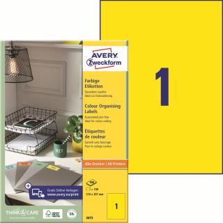 Avery Zweckform 3473 Barevné etikety A4 | 210x297 mm, 100 ks, žluté