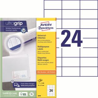 Avery Zweckform 3474 Samolepící etikety | 70x37 mm, 2.400 ks, 10xA4