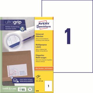Avery Zweckform 3478 Samolepící etikety A4 | 210x297 mm, 100 ks