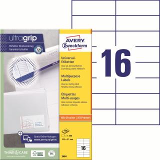 Avery Zweckform 3484 Samolepící etikety | 105x37 mm, 1.600 ks, 100xA4