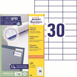 Avery Zweckform 3489 Samolepící etikety | 70x29,7 mm, 3.000 ks, 100xA4