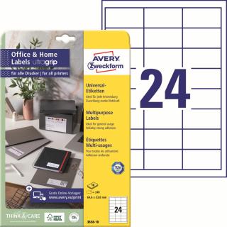 Avery Zweckform 3658-10 Samolepící etikety | 64,6x33,8 mm, 240 ks, 10xA4
