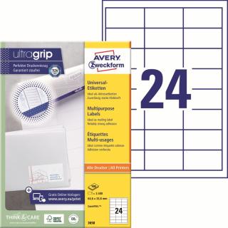 Avery Zweckform 3658 Samolepící etikety | 64,6x33,8 mm, 2.400 ks, 100xA4