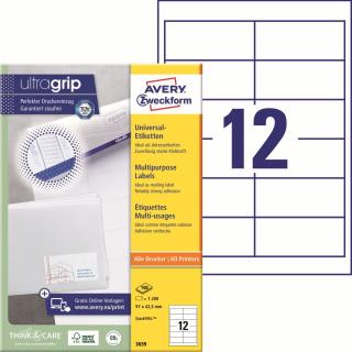 Avery Zweckform 3659 Samolepící etikety | 97x42,3 mm, 1.200 ks, 100xA4