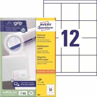 Avery Zweckform 3661 Samolepící etikety | 70x67,7 mm, 1.200 ks, 100xA4