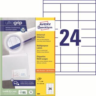 Avery Zweckform 3664 Samolepící etikety | 70x33,8 mm, 2.400 ks, 100xA4