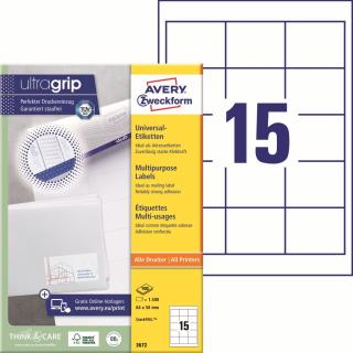 Avery Zweckform 3672 Samolepící etikety | 64x50 mm, 1.500 ks, 100xA4