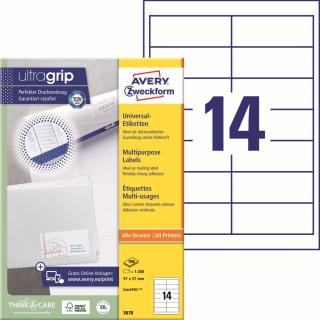 Avery Zweckform 3678 Samolepící etikety | 97x37 mm, 1.400 ks, 100xA4