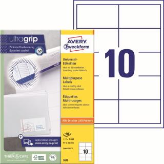 Avery Zweckform 3679 Samolepící etikety | 97x55 mm, 1.000 ks, 100xA4
