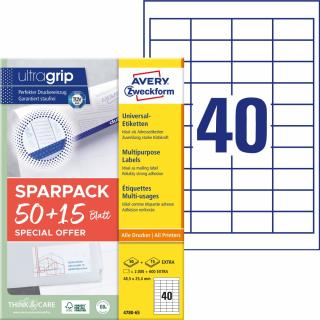 Avery Zweckform 4780-65 Samolepící etikety | 48,5x25,4 mm, 2.600 ks, 65xA4