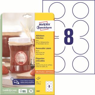 Avery Zweckform 5081 Kulaté etikety | Ø 65 mm, 80 ks, 10xA4