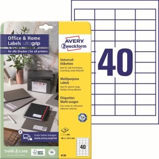 Avery Zweckform 6126 Samolepící etikety | 48,5x25,4 mm, 400 ks, 10xA4