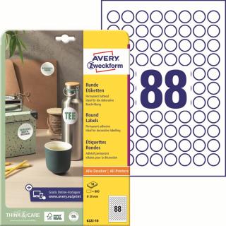 Avery Zweckform 6222-10 Kulaté etikety | Ø 20 mm, 880 ks, 10xA4