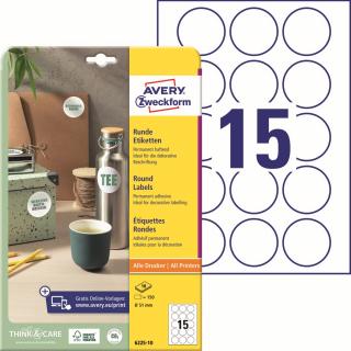 Avery Zweckform 6225-10 Kulaté etikety | Ø 51 mm, 150 ks, 10xA4
