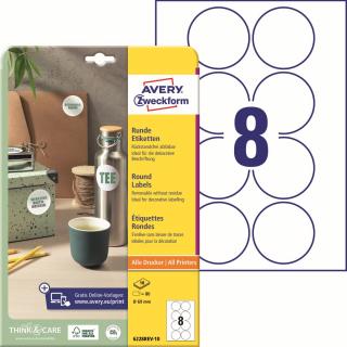 Avery Zweckform 6228REV-10 Kulaté etikety | Ø 69 mm, 80 ks, 10xA4