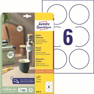 Avery Zweckform 6229-10 Kulaté etikety | Ø 80 mm, 60 ks, 10xA4