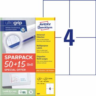 Avery Zweckform 6601 Samolepící etikety | 105x148 mm, 260 ks, 65xA4