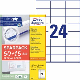 Avery Zweckform 6602 Samolepící etikety | 70x36 mm, 1.560 ks, 65xA4