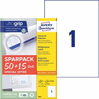 Avery Zweckform 6603 Samolepící etikety A4 | 210x297 mm, 65 ks