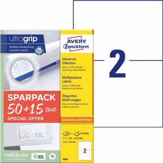 Avery Zweckform 6604 Samolepící etikety | 210x148 mm, 130 ks, 65xA4