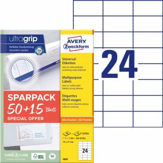 Avery Zweckform 6605 Samolepící etikety | 70x37 mm, 1.560 ks, 65xA4
