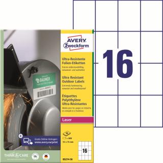 Avery Zweckform B5274-50 Ultra odolné etikety | 52x74 mm, 800 ks, 50xA4