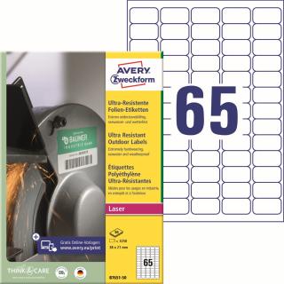 Avery Zweckform B7651-50 Ultra odolné etikety | 38x21 mm, 3.250 ks, 50xA4