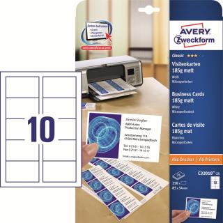 Avery Zweckform C32010-25 Vizitkový papír | 85x54 mm, 185g/m2, 250 ks, 25xA4