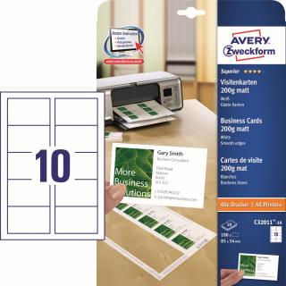 Avery Zweckform C32011-10 Vizitkový papír | 85x54 mm, 200g/m2, 100 ks, 10xA4