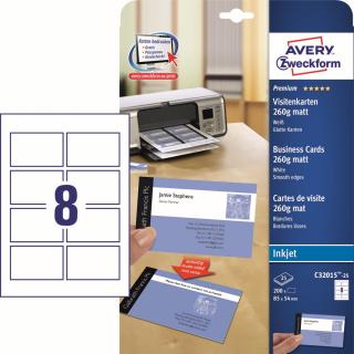 Avery Zweckform C32015-25 Vizitkový papír pro Inkjet | 85x54 mm, 260g/m2, 200 ks, 25xA4