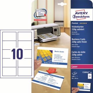 Avery Zweckform C32016-10 Vizitkový papír | 85x54 mm, 220g/m2, 100 ks, 10xA4