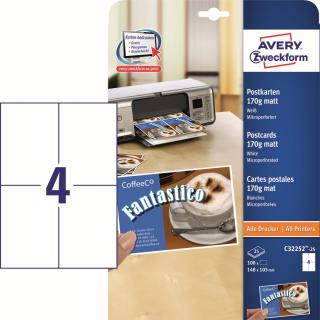 Avery Zweckform C32252-25 Korespondenční lístky | 148x105 mm, 170g/m2, 100 ks, 25xA4