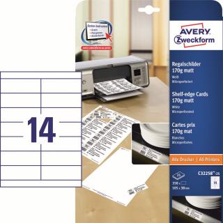 Avery Zweckform C32258-25 Štítky na prodejní stojany | 105x38 mm, 170g/m2, 350 ks, 25xA4