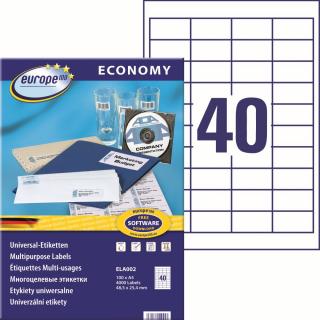 Avery Zweckform ELA002 Europe100 Samolepící etikety | 48,5x25,4 mm, 4.000 ks, 100xA4