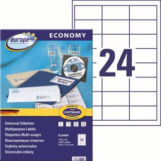 Avery Zweckform ELA008 Europe100 Samolepící etikety | 64,6x33,8 mm, 2.400 ks, 100xA4