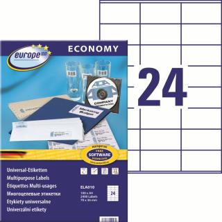 Avery Zweckform ELA010 Europe100 Samolepící etikety | 70x36 mm, 2.400 ks, 100xA4